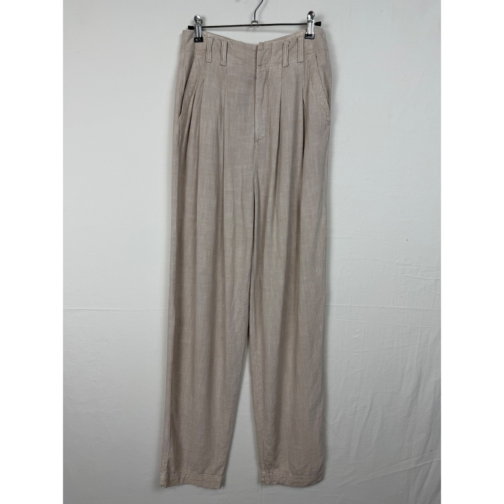 Free People Women Linen Viscose‎ Blend Trousers 2 Beige Pleated High Rise Pants